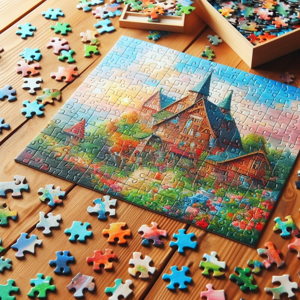 Generic puzzle of house to provide intro to tips solving jigsaw puzzles