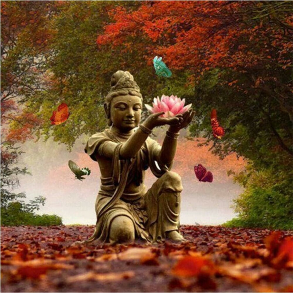 Picture of Buddha with lotus flower to represent Buddhism religious jigsaw puzzles.