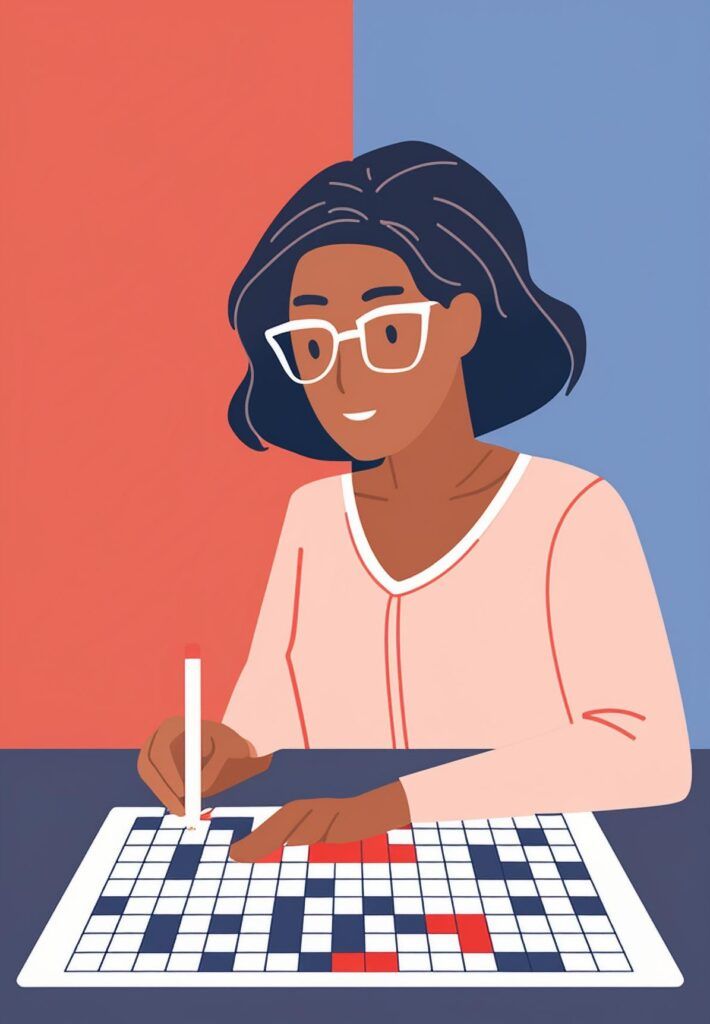 Drawing of black female learning to solve crossword puzzles quickly