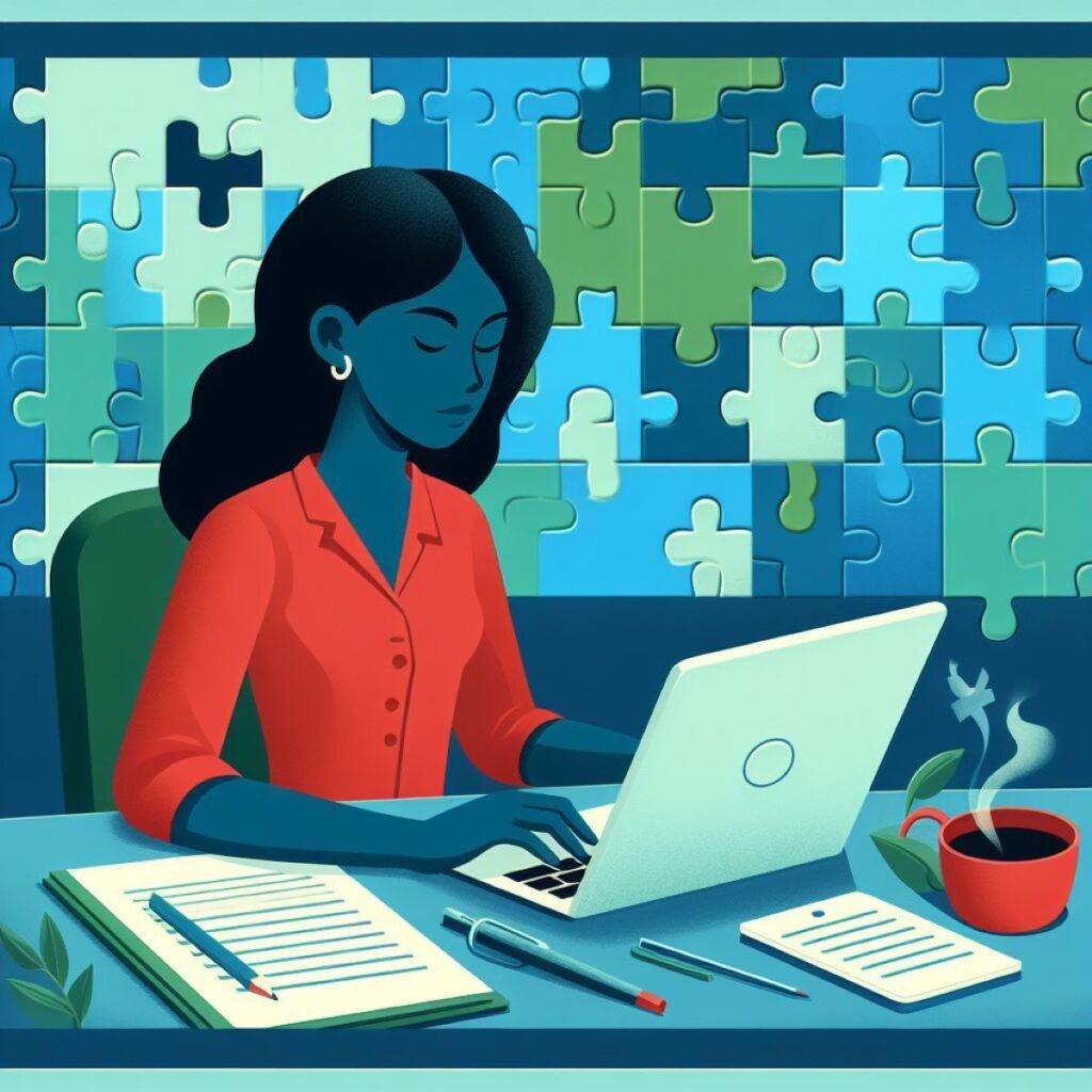 poster of woman at laptop for intro to Make A Sudoku Puzzle For Free