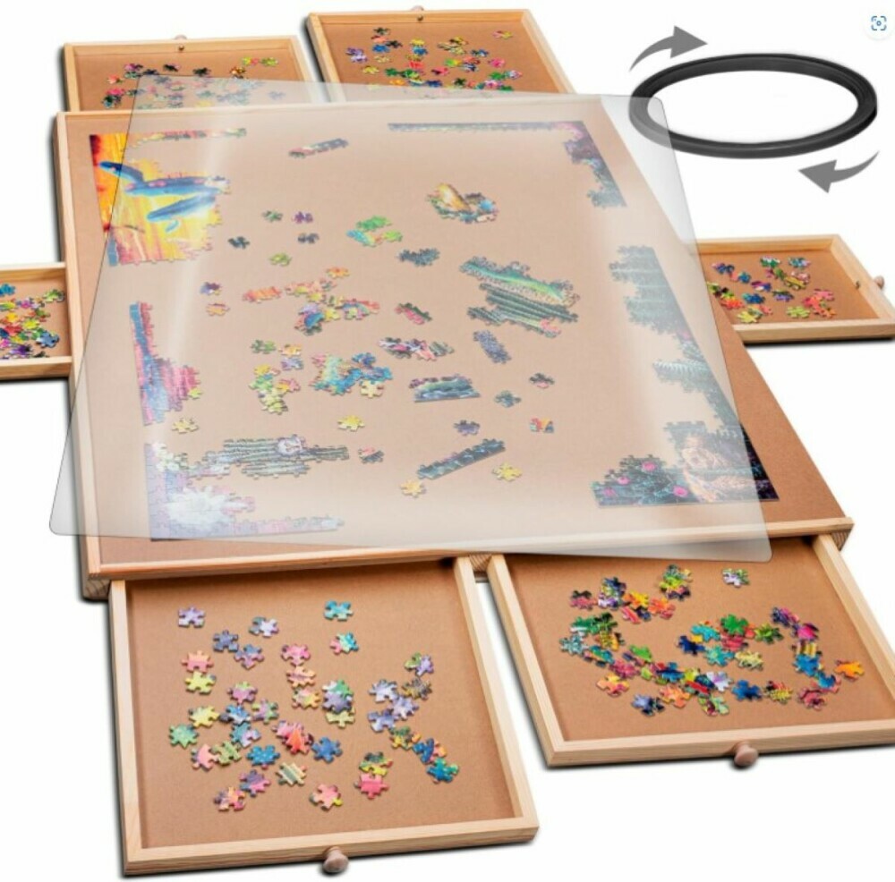 Example of wooden jigsaw puzzles tables with 6 drawers and a cover