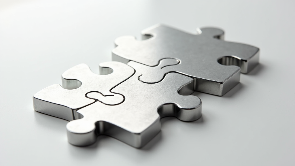 Close-up of a metal puzzle shaped like jigsaw pieces